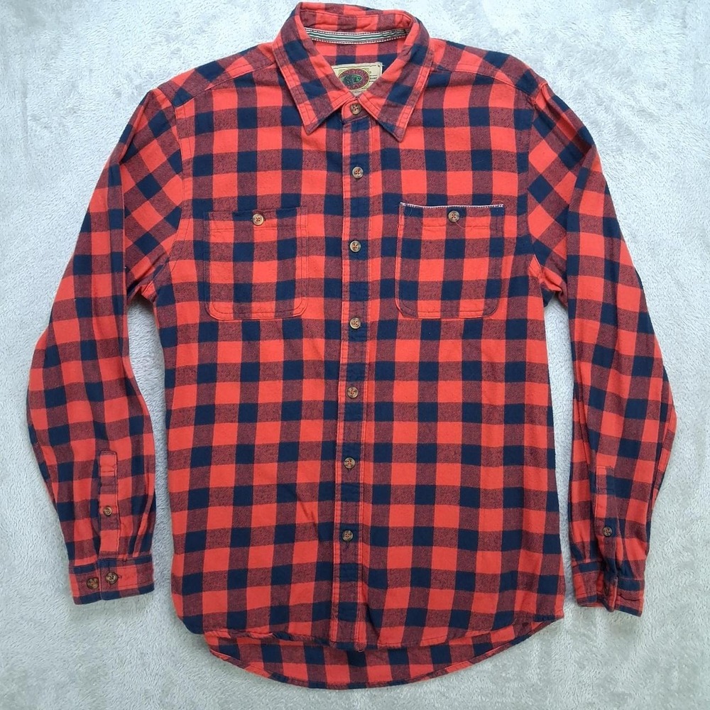 Boston Traders Mens Medium Red Navy Buffalo Plaid Flannel Shirt Luxury Vintage
